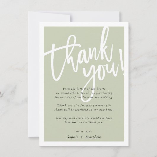 Invitation MARIAGE MERCI brosse texte écrit sauge vert (Devant)