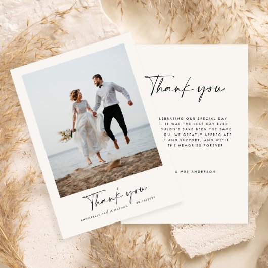 Invitation Mariage merci photo moderne script minimal