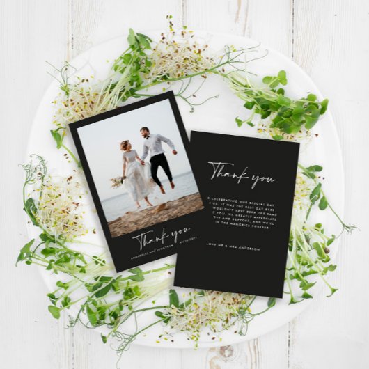 Invitation Mariage merci photo moderne script minimal