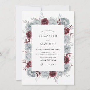 Invitation Mariage Merlot Ardoise Pivoine