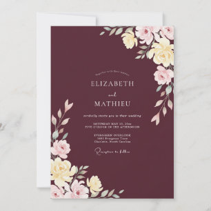 Invitation Mariage Merlot Blush Ranunculus Eucalyptus