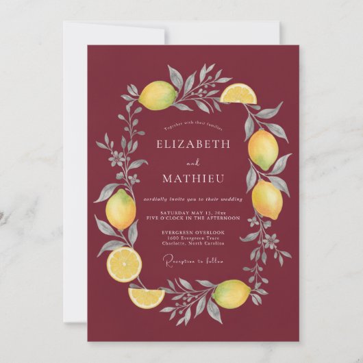 Invitation Mariage Merlot Citron Eucalyptus (Devant)