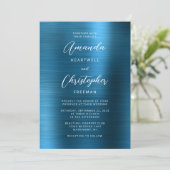 Invitation Mariage Métal Brossé Bleu Sarcelle Script (Debout devant)