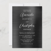 Invitation Mariage Métal Brossé Noir Script (Devant)