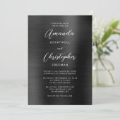 Invitation Mariage Métal Brossé Noir Script (Debout devant)