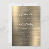 Invitation Mariage Métal Brossé Or Script (Devant)
