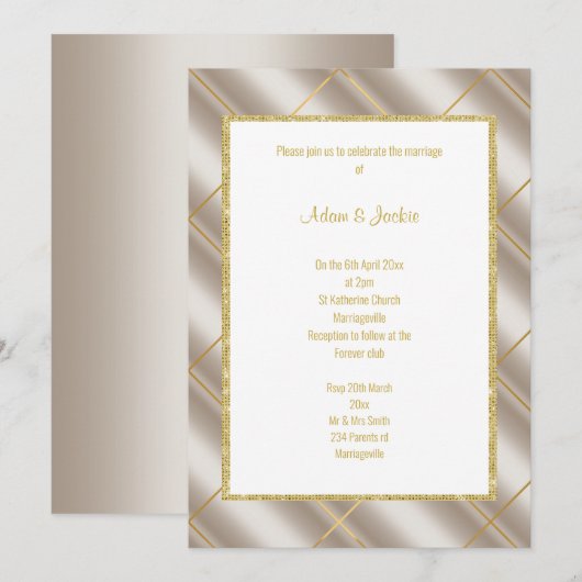 INVITATION MARIAGE MÉTALLIQUE BRONZE (Devant / Derrière)