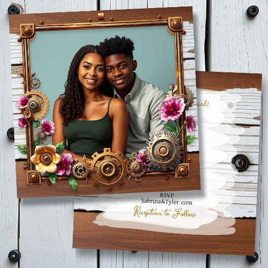 Invitation Mariage métallique en bois et vapeur