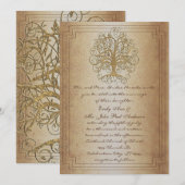 Invitation Mariage métallique Gold Swirl Tree (Devant / Derrière)