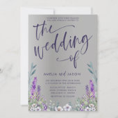 Invitation Mariage métallique moderne violet et argenté (Devant)