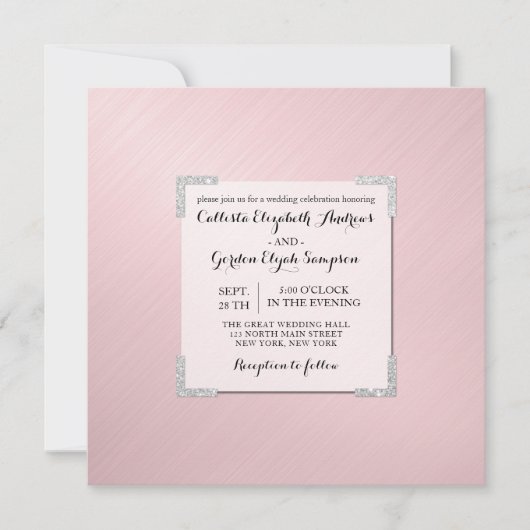 Invitation Mariage métallique Parties scintillant rose élégan (Devant)