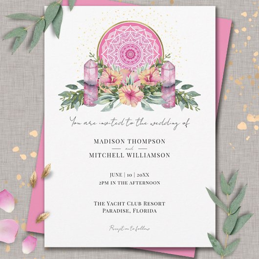 Invitation Mariage métaphysique rose floral Mandala Crystals
