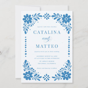 Invitation Mariage mexicain à la main de Papel Picado bleu bo