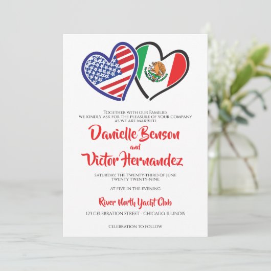 Invitation Mariage mexicain American Heart Flags (Debout devant)