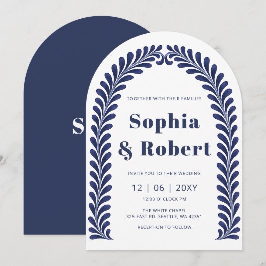 Invitation Mariage mexicain Blue Talavera (Devant / Derrière)
