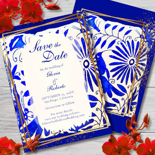 Invitation Mariage mexicain Blue Talavera Enregistrer la cart