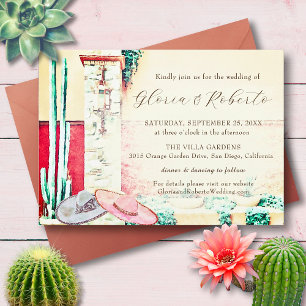 Invitation Mariage mexicain Cactus Garden Pastel Colonnes