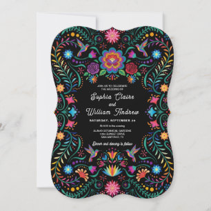 Invitation Mariage mexicain d'art populaire floral colibri