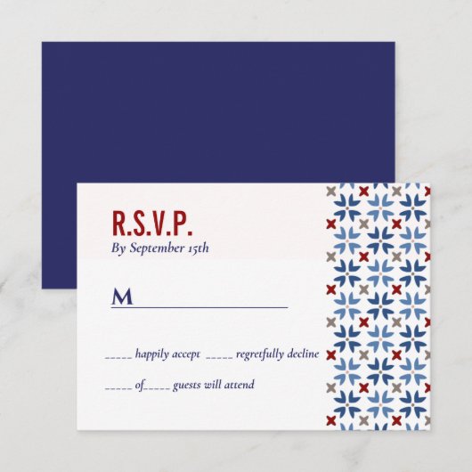 Invitation Mariage mexicain de carreaux rouges de la marine e (Devant / Derrière)
