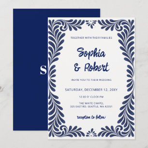 Invitation Mariage mexicain en carreaux de Talavera bleu