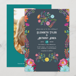 Invitation Mariage Mexicain Fiesta Gris Charbon & Floral Sarc
