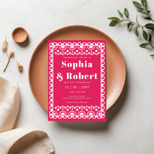 Invitation Mariage mexicain Fiesta Pink Papel Picado Boho