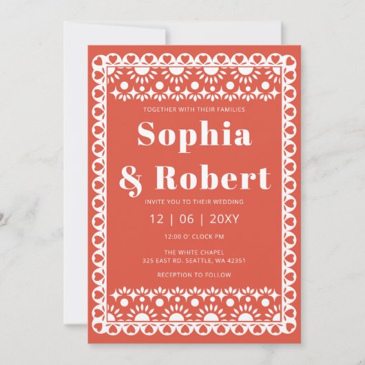 Invitation Mariage mexicain Fiesta Red Papel Picado Boho (Devant)