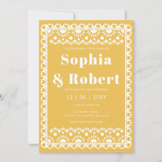Invitation Mariage mexicain Fiesta Yellow Papel Picado Boho (Devant)