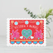 Invitation Mariage mexicain Papel Picado Parties scintillant  (Debout devant)