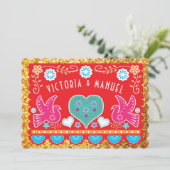 Invitation Mariage mexicain Papel Picado Parties scintillant  (Debout devant)