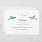 Invitation Mariage mexicain Pink & Blue Lovebirds Boho (Devant)