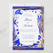 Invitation Mariage mexicain Talavera Bleu & Or (Devant)