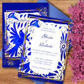 Invitation Mariage mexicain Talavera Bleu & Or