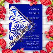 Invitation Mariage mexicain Talavera Blue Golden Elegant