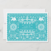 Invitation Mariage mexicain turquoise sarcelle découpé Picado (Dos)
