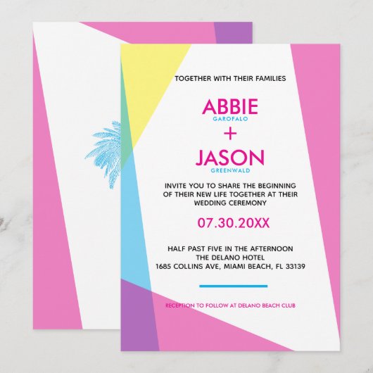 Invitation Mariage Miami Nuits (Devant / Derrière)