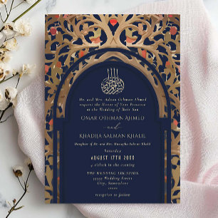 Invitation Mariage Mihrab Arabesque Bleu Nuit Islamique