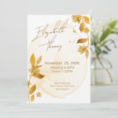 Invitation Mariage minimal automnal doré botanique script (Debout devant)