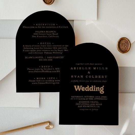 Invitation Mariage minimal classique or noir recto & verso