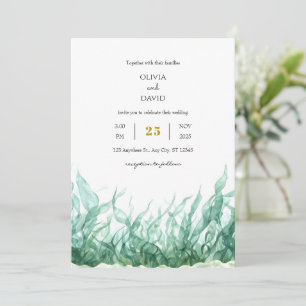Invitation Mariage minimal d'algues sous-marines vertes