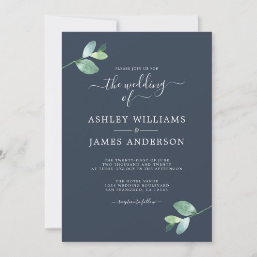 Invitation Mariage minimal de feuillage Eucalyptus à script c (Devant)