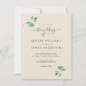 Invitation Mariage minimal de feuillage Eucalyptus à script c (Devant)