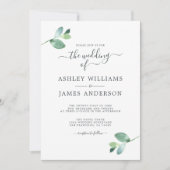 Invitation Mariage minimal de feuillage Eucalyptus à script c (Devant)
