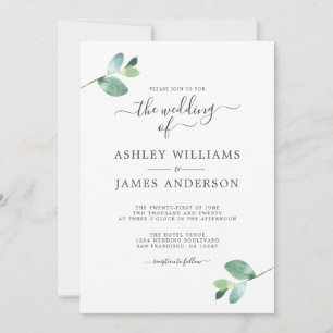 Invitation Mariage minimal de feuillage Eucalyptus à script c