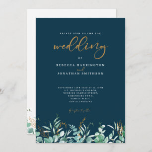 Invitation Mariage minimal de la marine aurifère Eucalyptus L