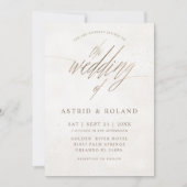 Invitation Mariage minimal de luxe avec QR Code or et beige (Devant)