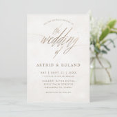 Invitation Mariage minimal de luxe avec QR Code or et beige (Debout devant)