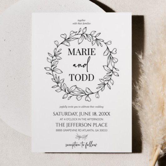 Invitation Mariage minimal de serrure et de feuille