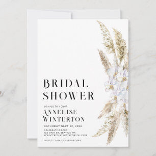 Invitation Mariage minimal élégant avec herbe de Pampas blanc
