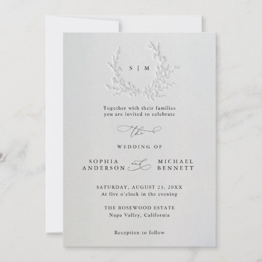 Invitation Mariage minimal en coton avec débossage aveugle fa (Devant)